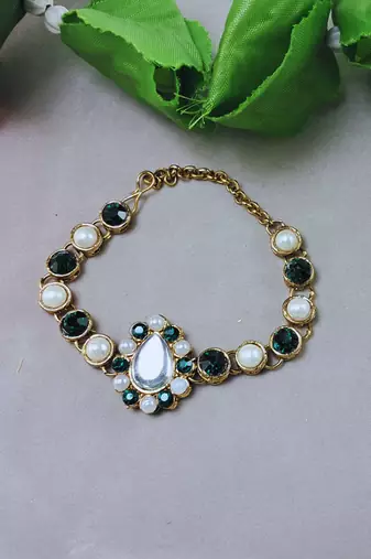 Adjustable size brass golden stone stud  bracelet