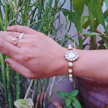 Adjustable size brass golden moti stud bracelet 1