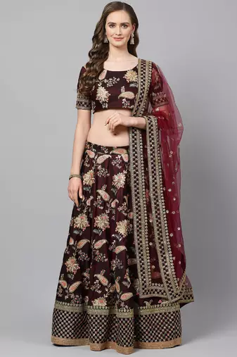 Alluring Purple Colored Bridal Wear Designer Embroidered Lehenga choli
