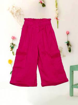 Saka designs pink textured poly cotton regular fit girls pants 1