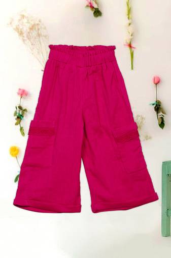 Saka designs pink textured poly cotton regular fit girls pants