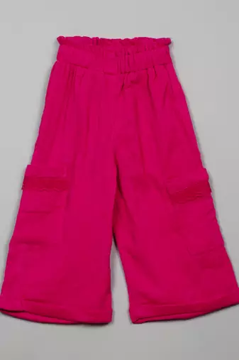 Saka designs pink textured poly cotton regular fit girls pants