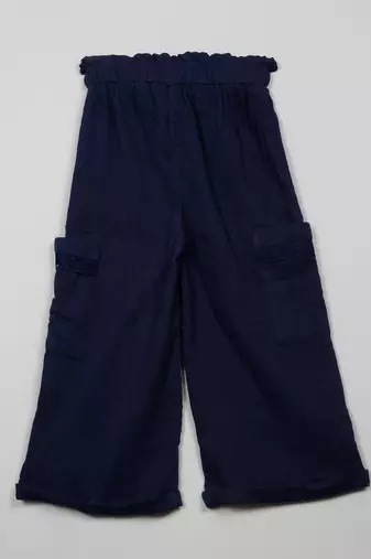 Saka designs blue textured poly cotton regular fit girls pants