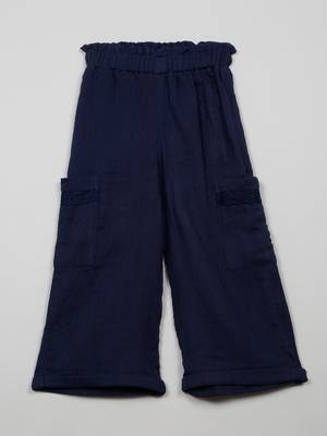 Saka designs blue textured poly cotton regular fit girls pants 3
