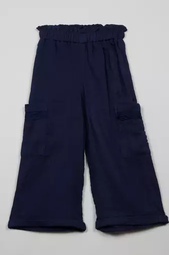 Saka designs blue textured poly cotton regular fit girls pants
