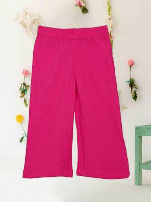 Saka designs pink textured poly cotton regular fit girls pants 1