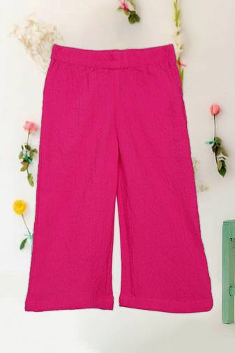 Saka designs pink textured poly cotton regular fit girls pants