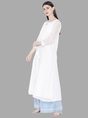 hand embroidered white kota lucknowi chikankari a- line kurta 3