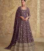 Wine embroidered georgette free size anarkali suit