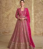 Pink embroidered georgette free size anarkali suit