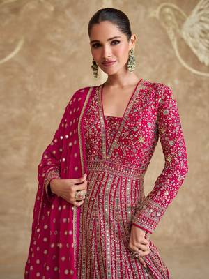 Pink embroidered georgette free size anarkali suit 2