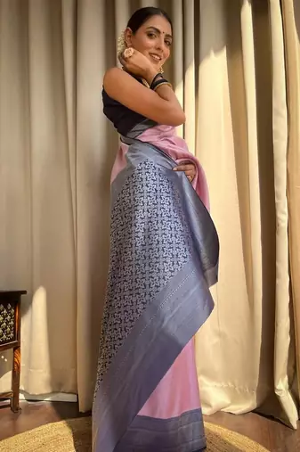 Pink Faux Banarasi Silk Traditional Wedding Saree