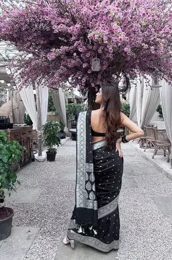 Black silk blend sarees with blouse