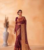 Maroon Jacquard Zari Banarasi Georgette Saree With Unstitched Blouse