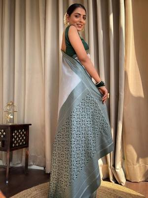 Silver Faux Banarasi Silk Traditional Wedding Saree 2