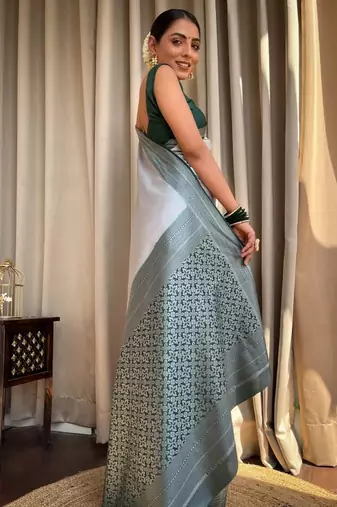 Silver Faux Banarasi Silk Traditional Wedding Saree