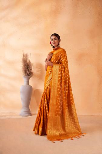 Mustard Yellow Jacquard Zari Banarasi Georgette saree