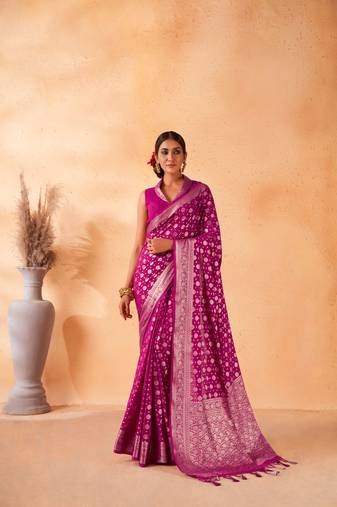 Pink Jacquard Zari Banarasi Georgette Saree