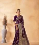 Purple Jacquard Zari Banarasi Georgette Saree