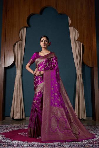Wine Zari Woven Banarasi Satin Silk Saree