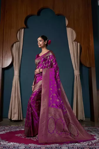Wine Zari Woven Banarasi Satin Silk Saree
