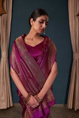 Wine Zari Woven Banarasi Satin Silk Saree 3