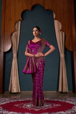 Wine Zari Woven Banarasi Satin Silk Saree 4