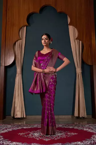 Wine Zari Woven Banarasi Satin Silk Saree