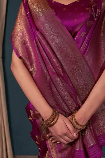Wine Zari Woven Banarasi Satin Silk Saree