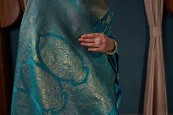 Teal Blue Zari Woven Banarasi Satin Silk Saree 5