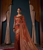 Rust Orange Zari Woven Banarasi Satin Silk Saree