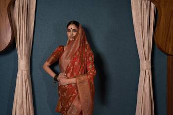 Rust Orange Zari Woven Banarasi Satin Silk Saree 4