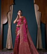 Pink Zari Woven Banarasi Satin Silk Saree