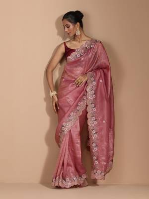 Onion pink gold crush embroidery & sequence work with all over butta and amazing arc cutting 2