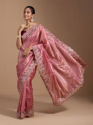 Onion pink gold crush embroidery & sequence work with all over butta and amazing arc cutting 1