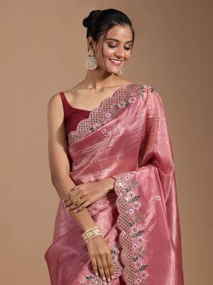 Onion pink gold crush embroidery & sequence work with all over butta and amazing arc cutting 3