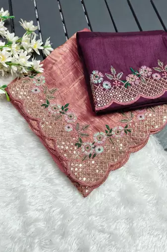 Onion pink gold crush embroidery & sequence work with all over butta and amazing arc cutting