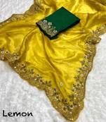 Yellow gold crush embroidery & sequence work with all over butta and amazing arc cutting