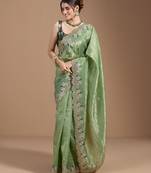 Green gold crush embroidery & sequence work with all over butta and amazing arc cutting