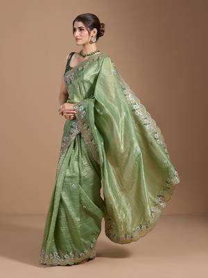 Green gold crush embroidery & sequence work with all over butta and amazing arc cutting 2