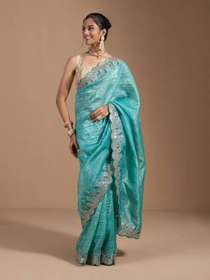 Teal gold crush embroidery & sequence work with all over butta and amazing arc cutting 1
