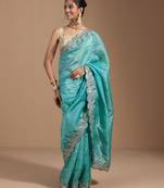 Teal gold crush embroidery & sequence work with all over butta and amazing arc cutting