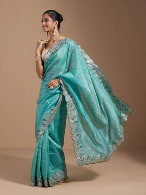 Teal gold crush embroidery & sequence work with all over butta and amazing arc cutting 2