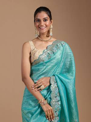 Teal gold crush embroidery & sequence work with all over butta and amazing arc cutting 3