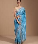 Blue gold crush embroidery & sequence work with all over butta and amazing arc cutting