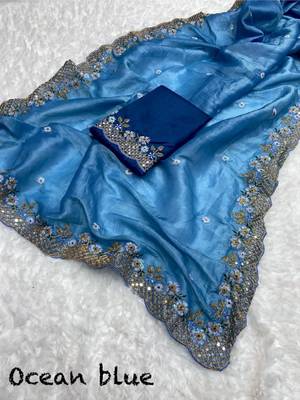 Blue gold crush embroidery & sequence work with all over butta and amazing arc cutting 4