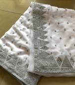 White Georgette Silver Zari With Embroidery And Stone Work 
