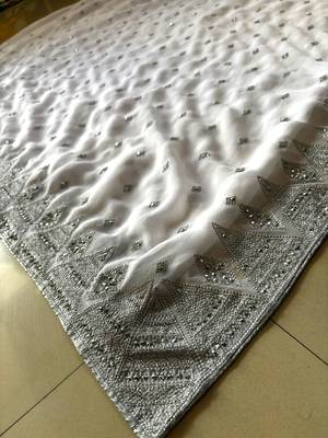 White Georgette Silver Zari With Embroidery And Stone Work  4