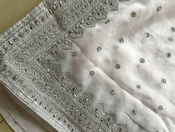 White Georgette Silver Zari With Embroidery And Stone Work  2