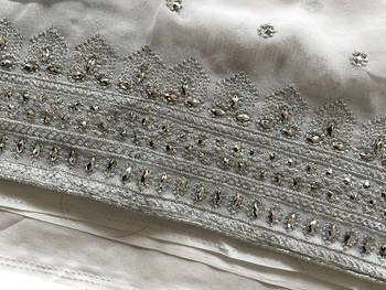 White Georgette Silver Zari With Embroidery And Stone Work  3